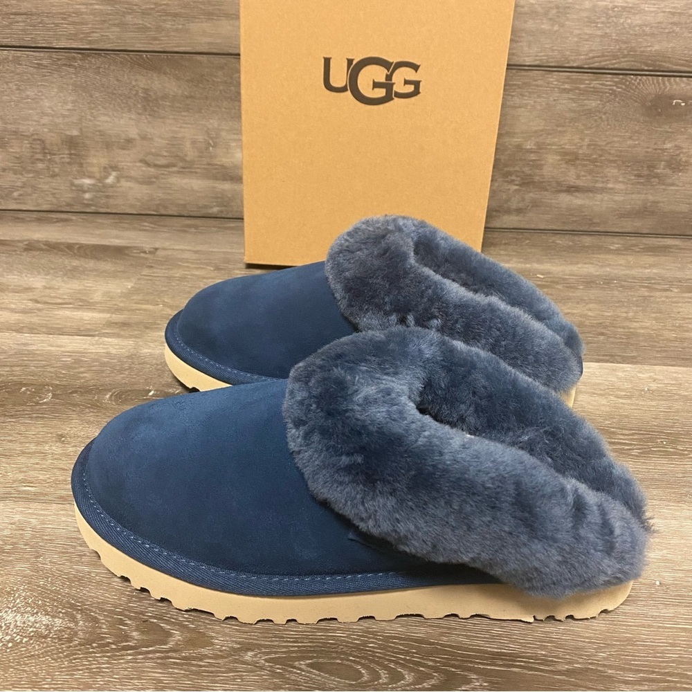 UGG | Cluggette Suede Sheepskin Lined Slippers In Ocean Blue NEW - Picture 4 of 13